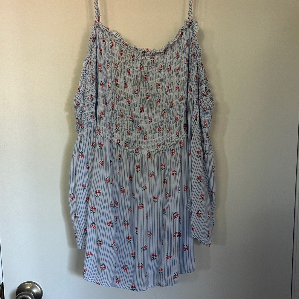 Maurices Blue Floral Smocked Tank Top